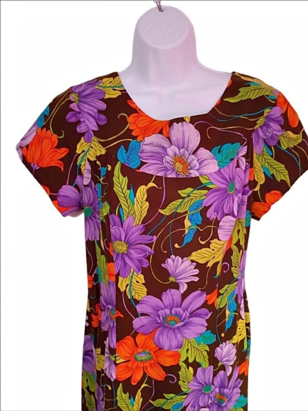 Made In Hawaii Floral Midi Dress in Brown & Purple Size65 Vintage